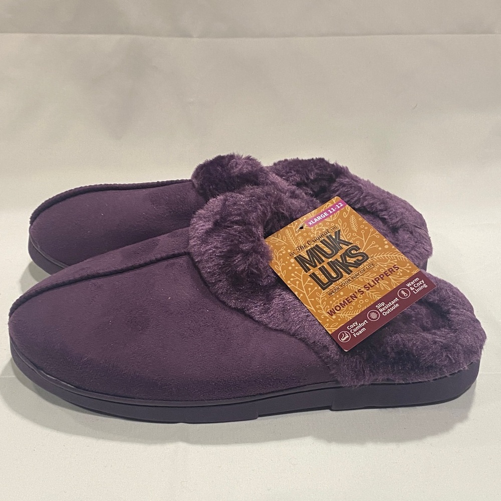 MUK LUKS Purple Polysuede Women's Slippers Size XL (11-12) - Picture 4 of 7